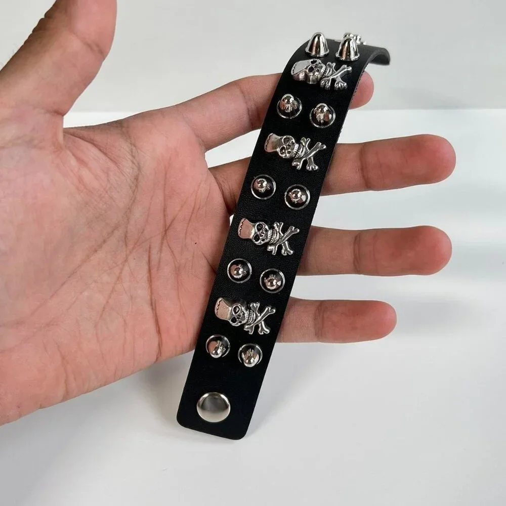 y2k 2000s skeleton spiked grunge punk black studded bracelet